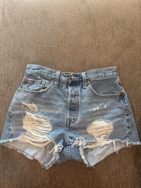 Levi's Distressed Light Blue Denim Jean Shorts